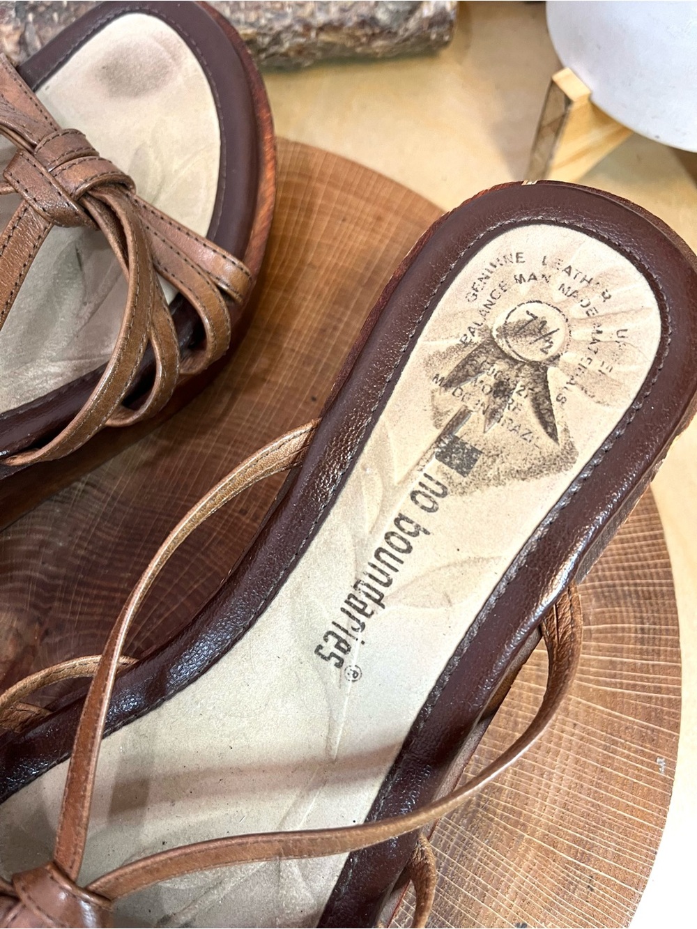 Vintage No Boundaries Leather Wooden Wedge Sandals - Size 7.5 - Boho Y2K - Picture 5 of 15